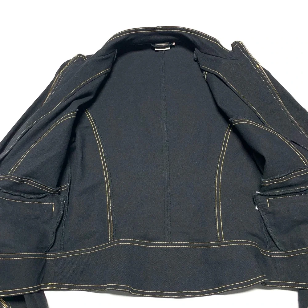 ❗️SOLD❗️Y2K Georgiou Studio Black Denim Tailored Mock Neck Zip Jacket S - Picture 8 of 11